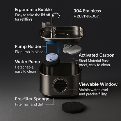 Auto-Cleaning Stainless Steel Pet Water Fountain