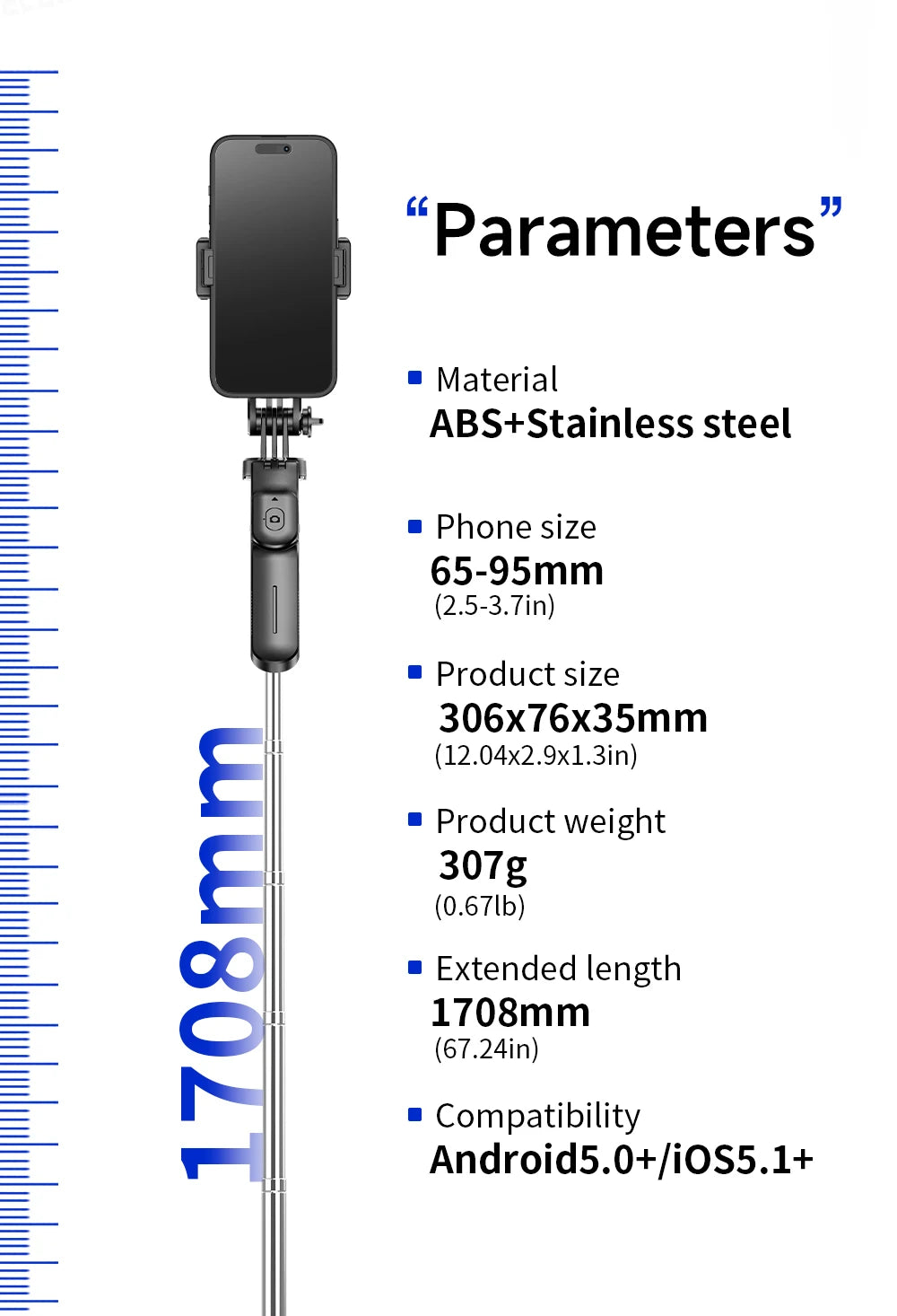 Stable Tripod Extendable Selfie Stick for Mobile Phones