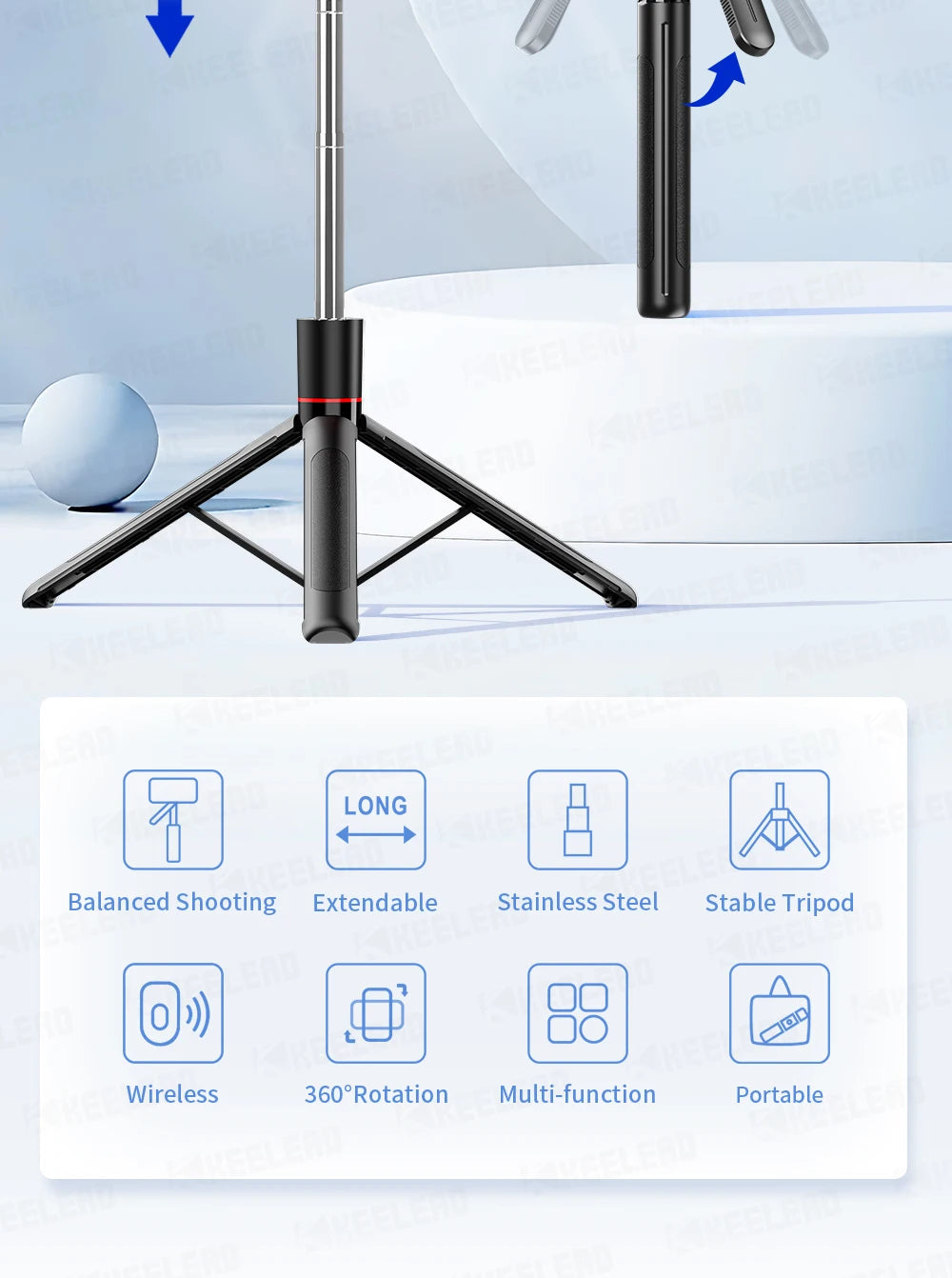 Stable Tripod Extendable Selfie Stick for Mobile Phones